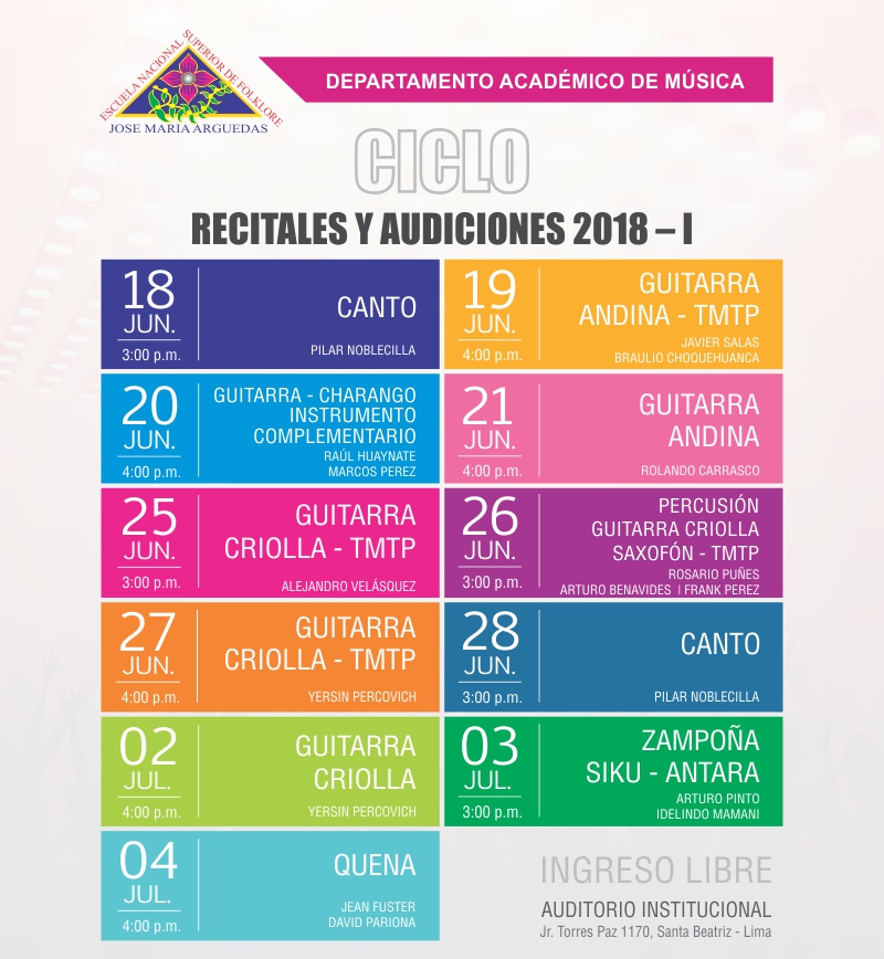 CICLO DE RECITALES Y AUDICIONES 2018-I