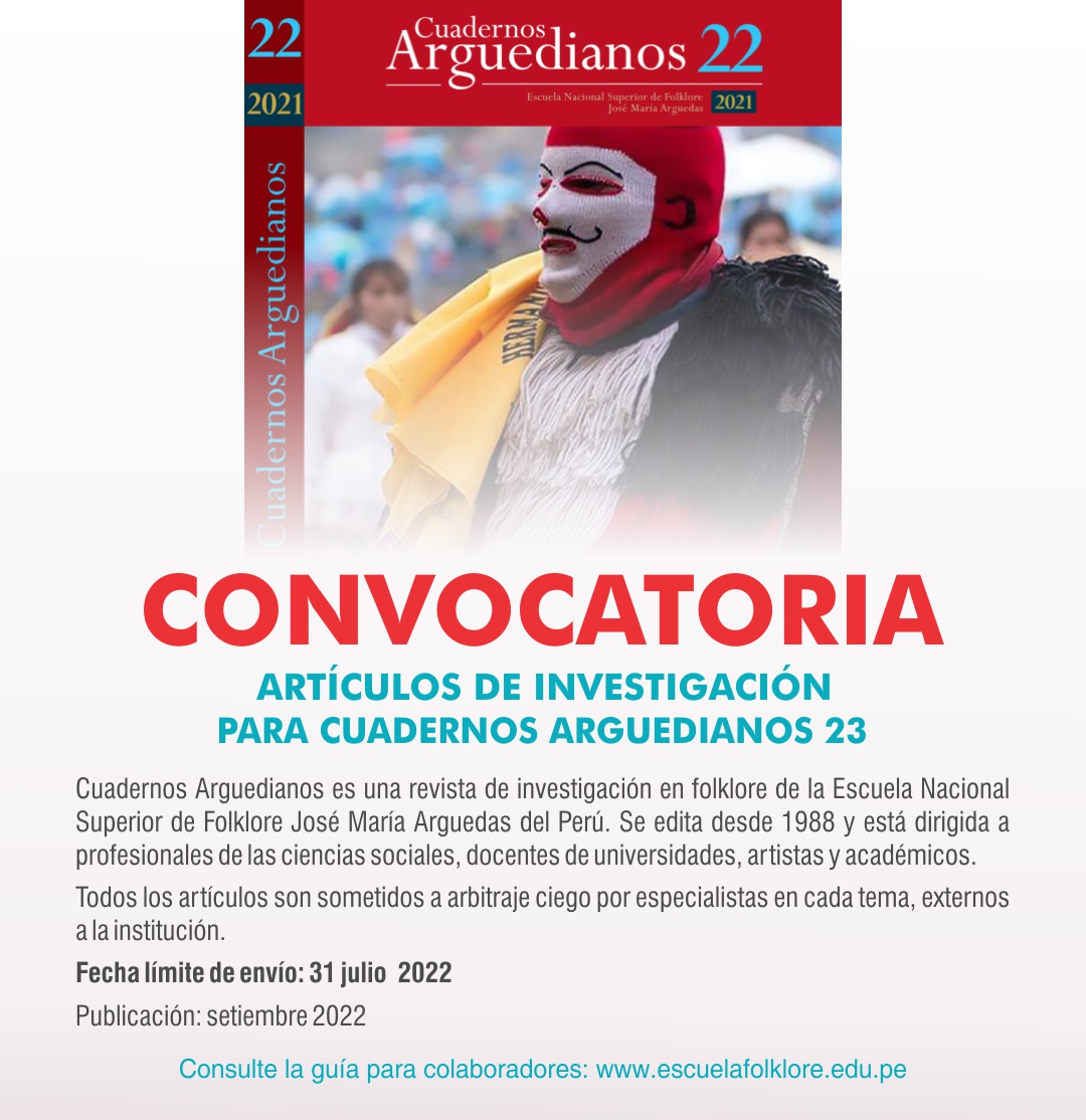 CONVOCATORIA ARTÍCULOS DE INVESTIGACIÓN PARA CUADERNOS ARGUEDIANOS 23