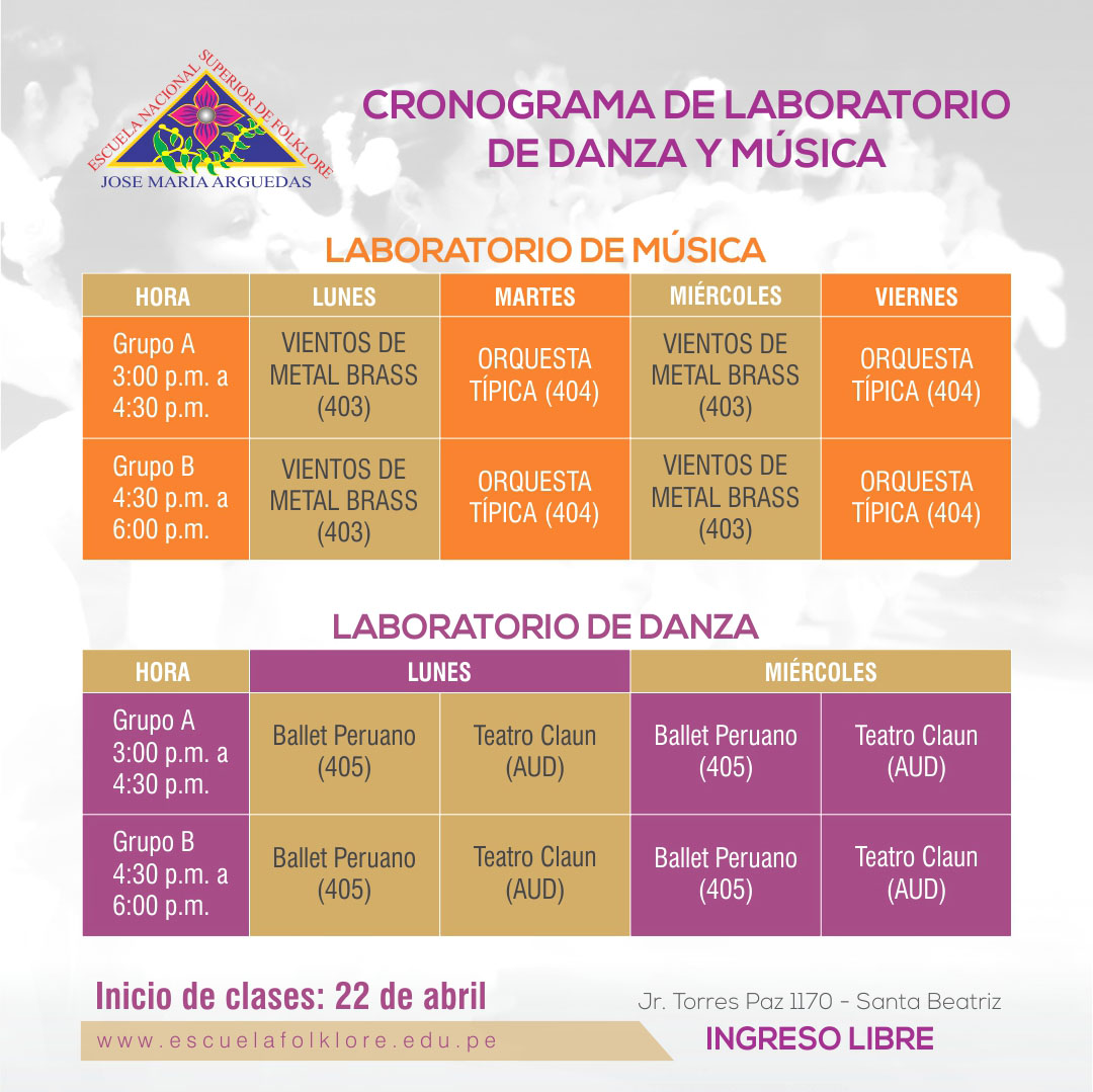 CRONOGRAMA DE LABORATORIO DE DANZA Y MÚSICA