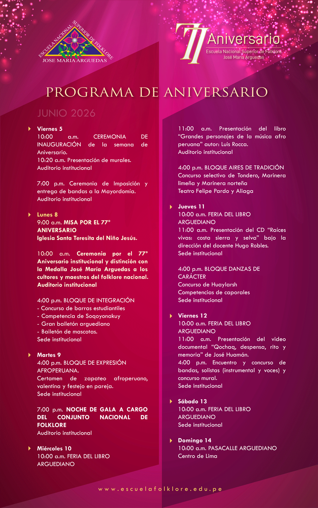 PROGRAMA 77° ANIVERSARIO DE LA ENSFJMA
